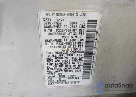 2009 Nissan Murano S z USA, uszkodzony, nr VIN JN8AZ18U69W013826